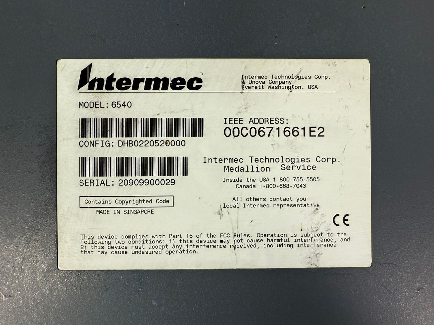 Intermec 6540 Stationary Terminal Config: DHB0220520000 (8.6.2)