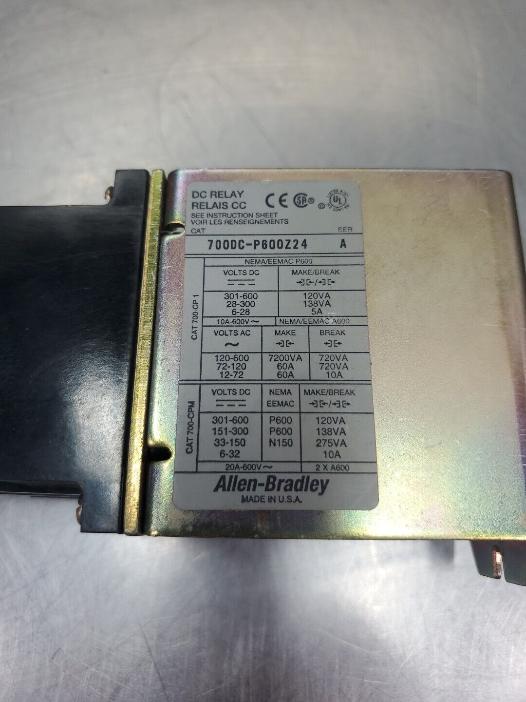 ALLEN-BRADLEY 700DC-P600Z24 Ser A DC RELAY. 4C-13