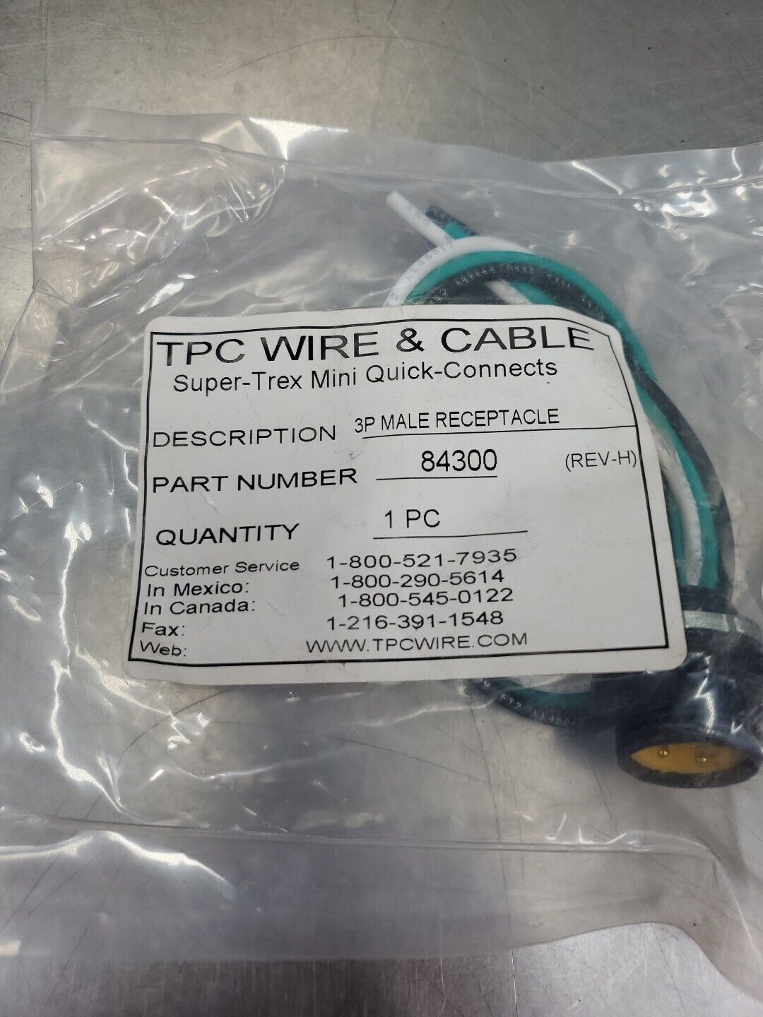 TPC Wire 84300 Rev H 3-Wire Male Receptacle. 5E-17