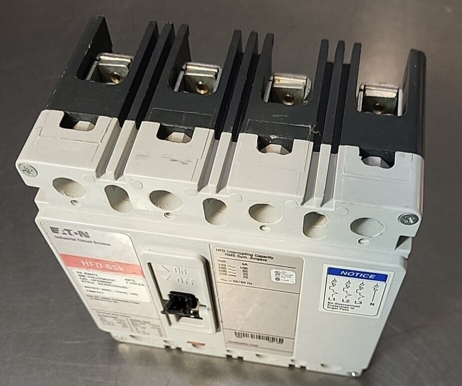 Eaton HFD4020L 20A Circuit Breaker HFD 65K 600V 4 Poles 4F (BIN 4.5.4)