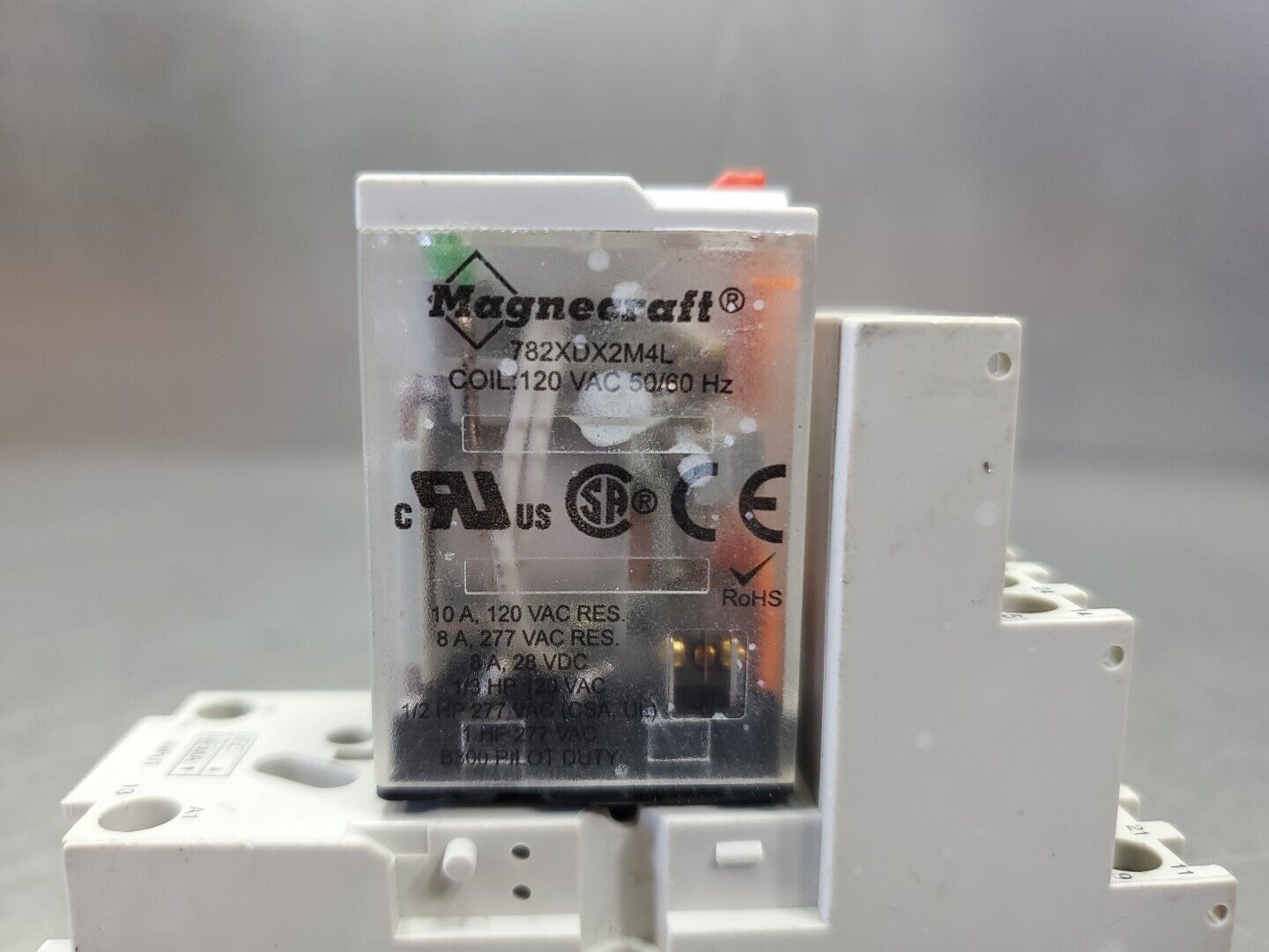 Magnecraft 782XDX2M4L-24D 120V Relay w/70-782EL14-1 Magnecraft Base. 4D-32