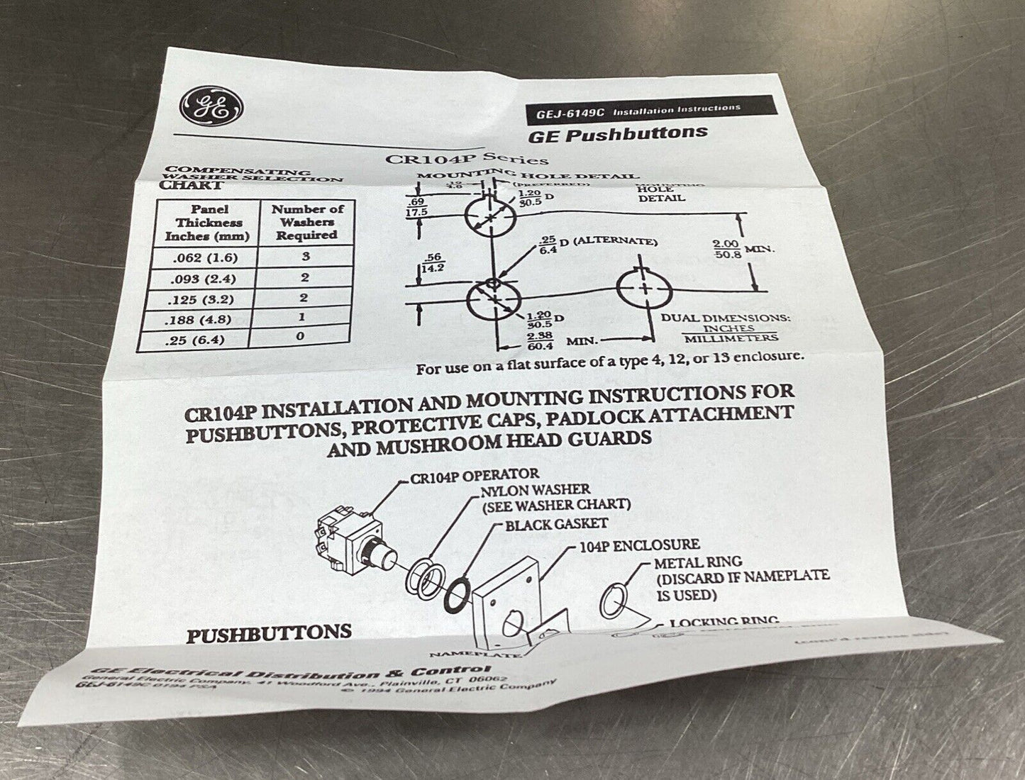 GENERAL ELECTRIC CR104PBL11E5P8 PB Yellow Mushroom Head 24V 4B-27