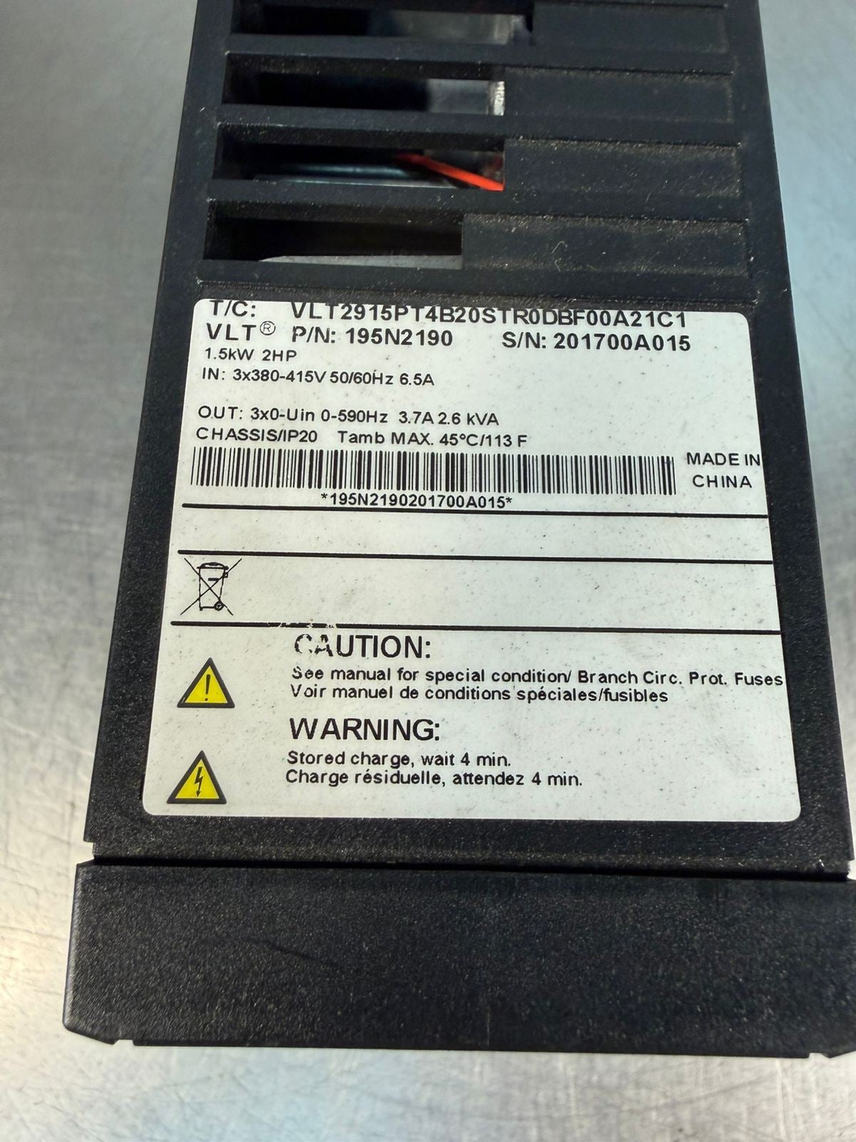 Danfoss Vlt 2900 195N2190 VLT2915PT4B20STR0DBF00A21C1 1.5kW 2HP (3.3.4)