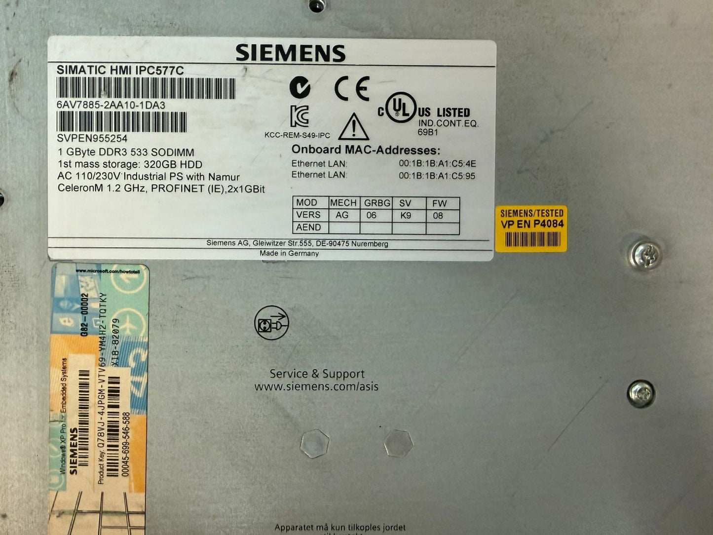 Siemens 6AV7885-2AA10-1DA3 Simatic HMI IPC577C 1Gb DDR3 533 Sodimm (11.4.4)