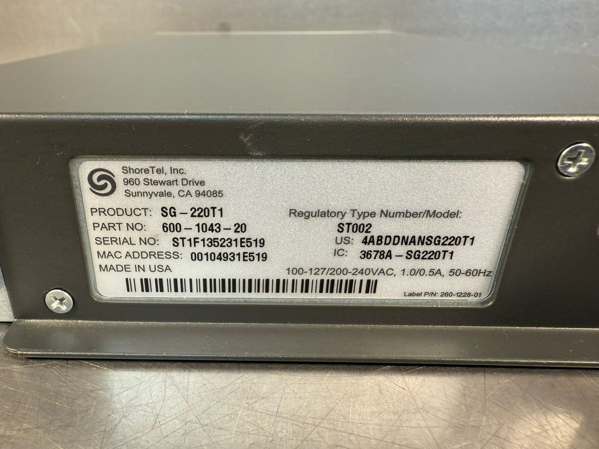 ShoreTel ShoreGear SG-220T1 Voice Switch 600-1043-20 (12.5.5)