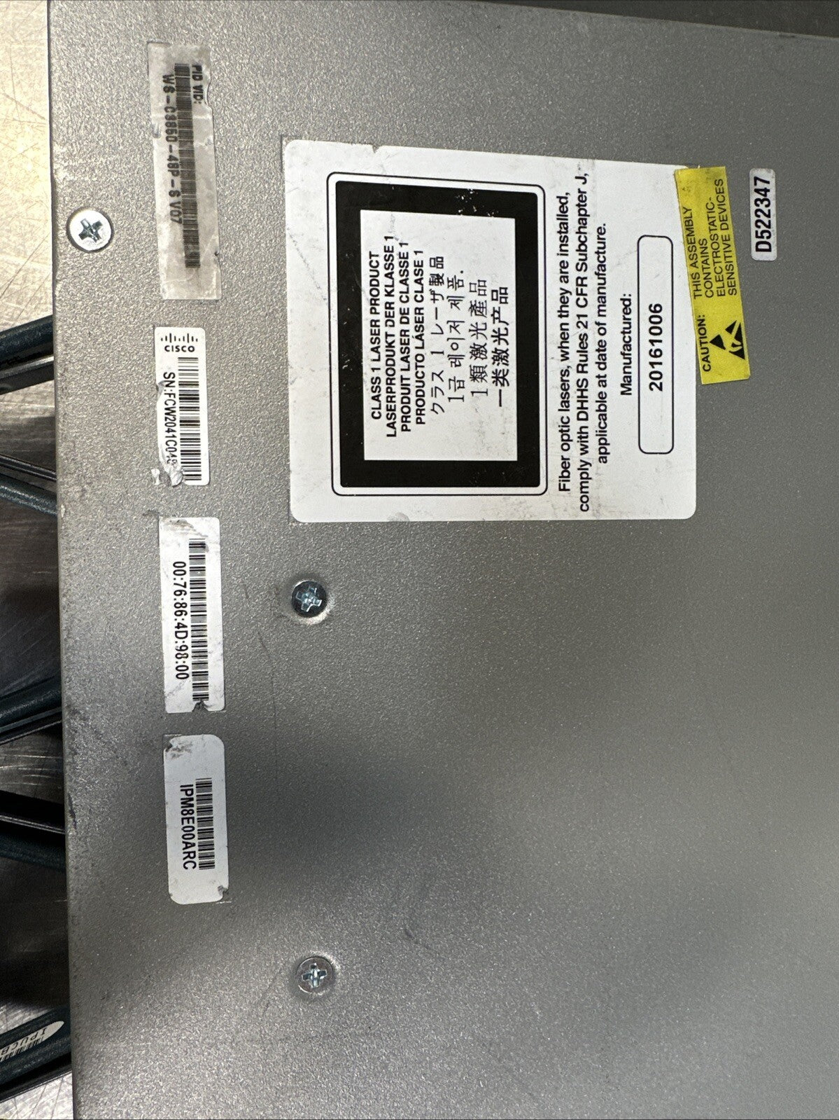 Cisco Catalyst WS-C3850-48P-S Switch 48 Port Gigabit PoE+715W Sing PW (5.2.1)