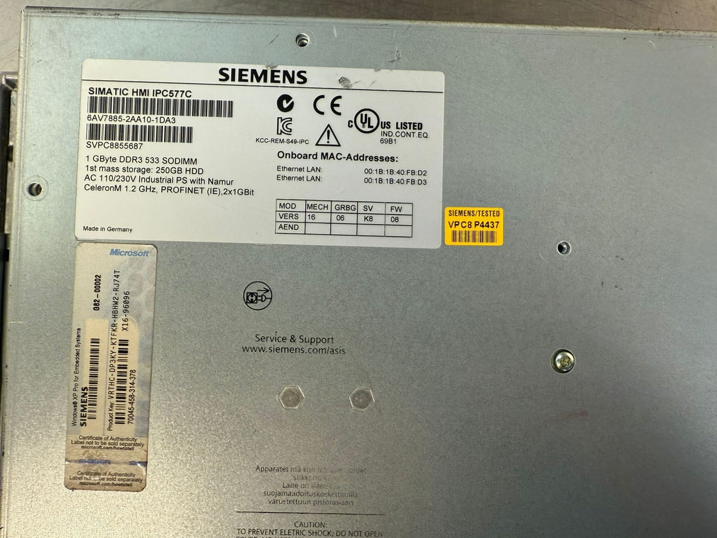 Siemens 6AV7885-2AA10-1DA3 Simatic HMI IPC577C 1Gb DDR3 533 Sodimm (9.4.5)