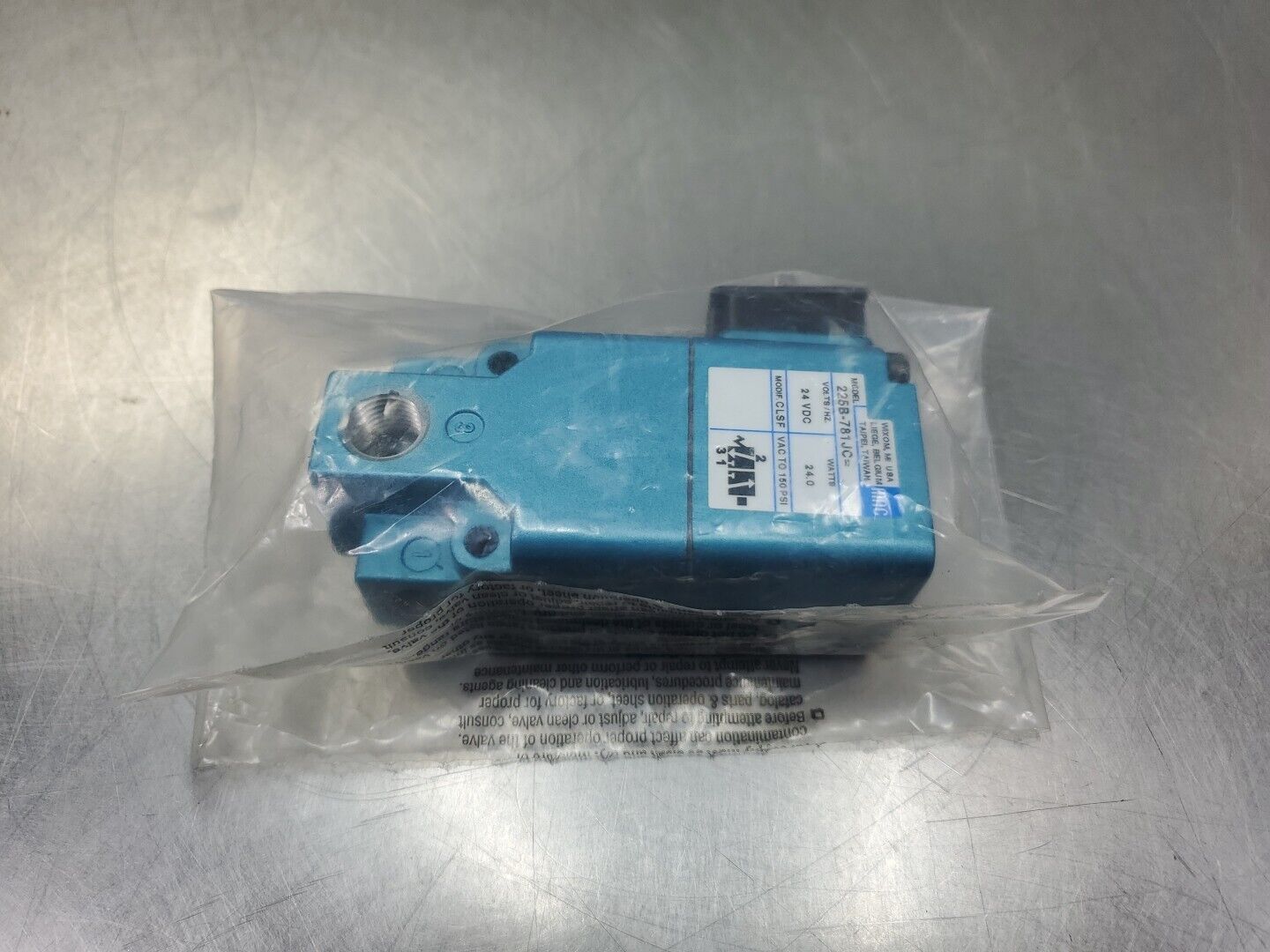 MAC 225B-781JC= Solenoid Valve, 24VDC 150PSI. 6A-12