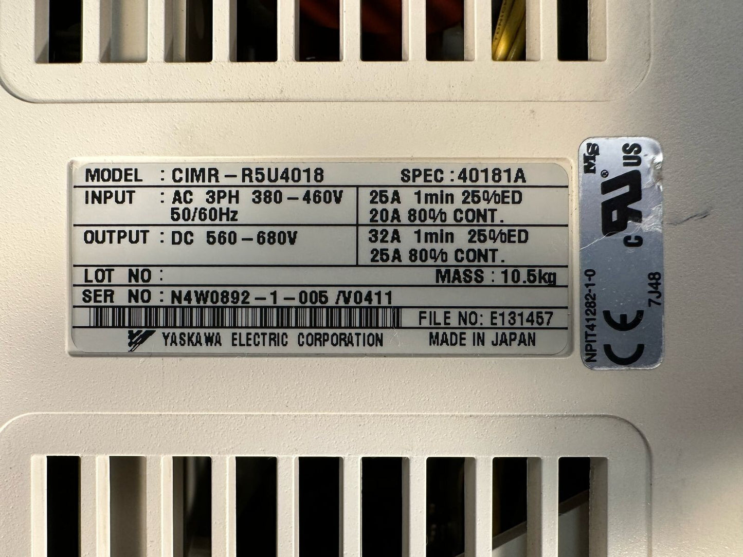Yaskawa CIMR-R5U4018 AC Drive SPEC 40181A (8.4.3)