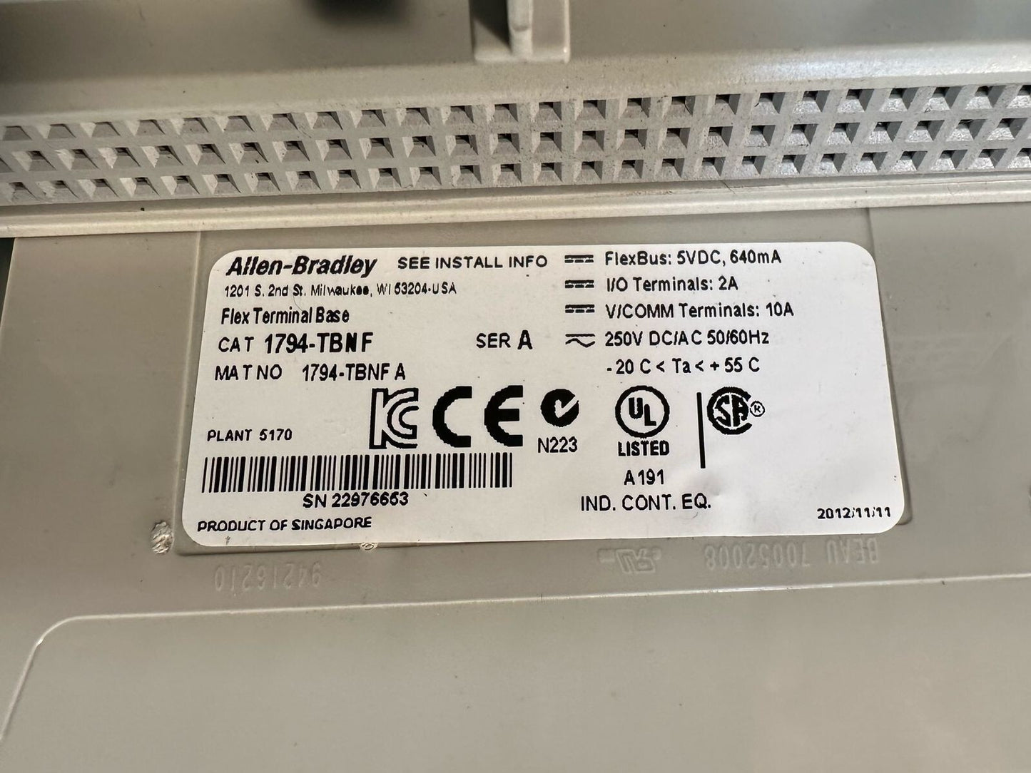 Allen Bradley 1794-TBNF /A Flex Terminal Base (7.2.2)