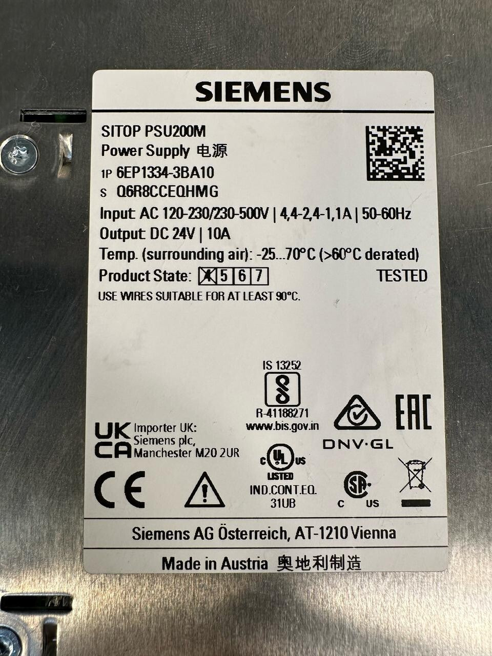 Surplus Siemens 6EP1334-3BA10 SITOP PSU200M Power Supply 10A 24V (6.2.2)