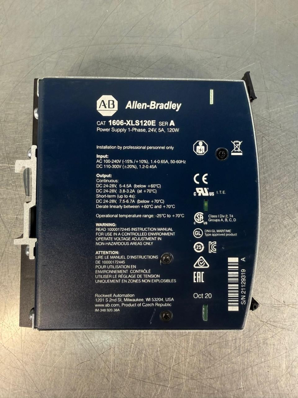 Allen-Bradley 1606-XLS120E /A Power Supply 1-Ph 24V 5A 120W (4.2.3)