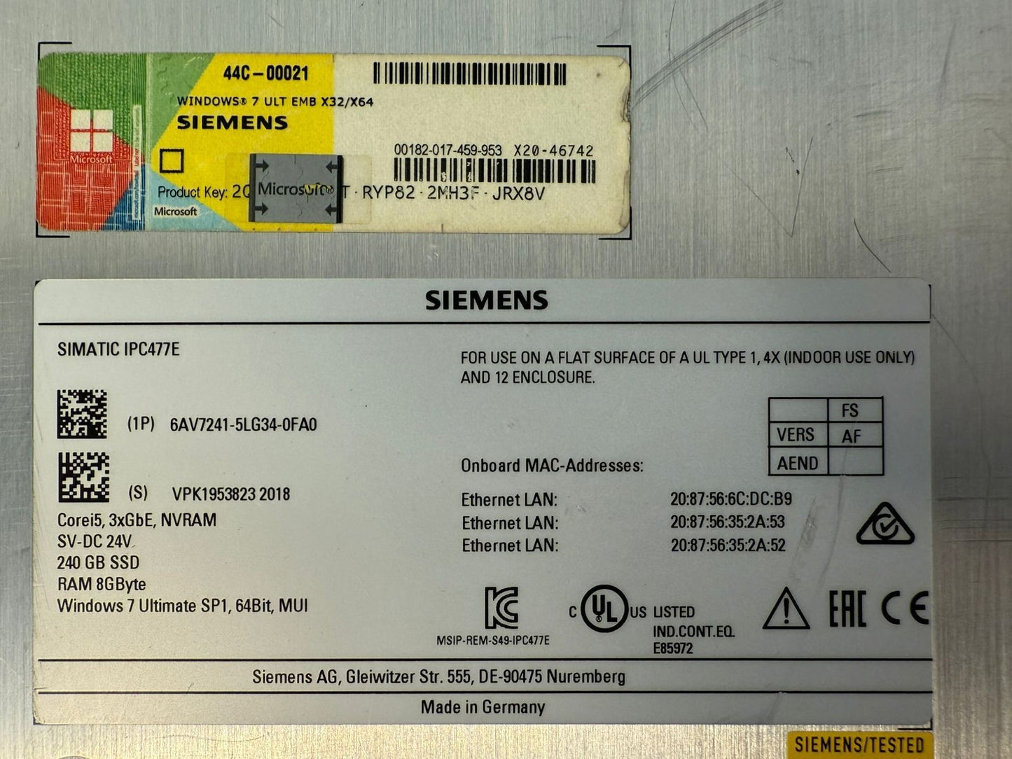 Siemens Simatic IPC477E 6AV7241-5LG34-0FA0 PANEL PC (9.4.5)