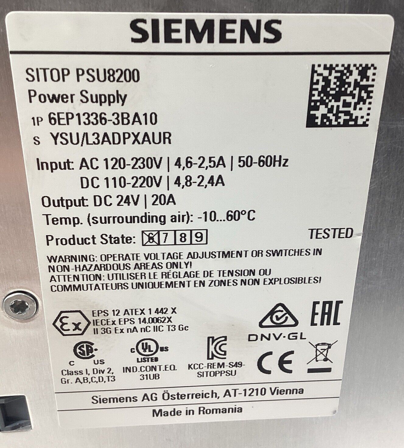 SIEMENS  6EP1334-3BA10  SITOP PSU8200 Power Supply 24VDC 20A      4C-31