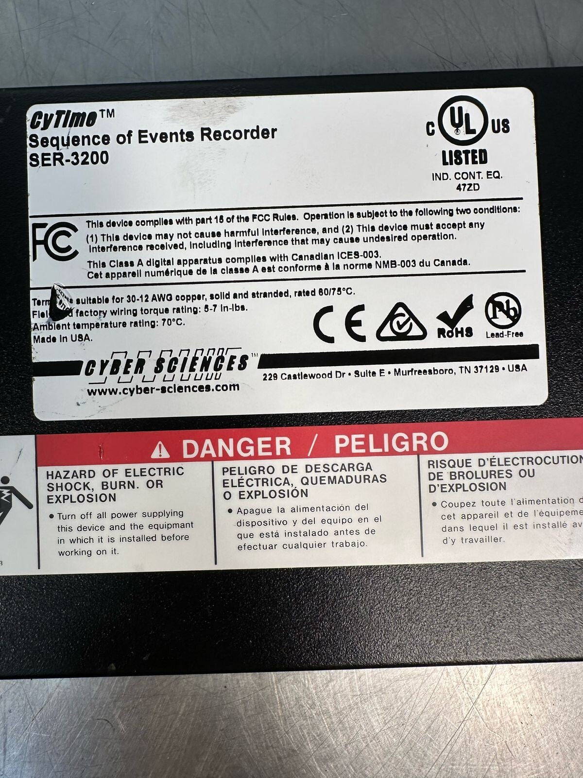 Cyber Sciences SER-3200-PTP Time Sequence of Events Recorder (5.4.5)