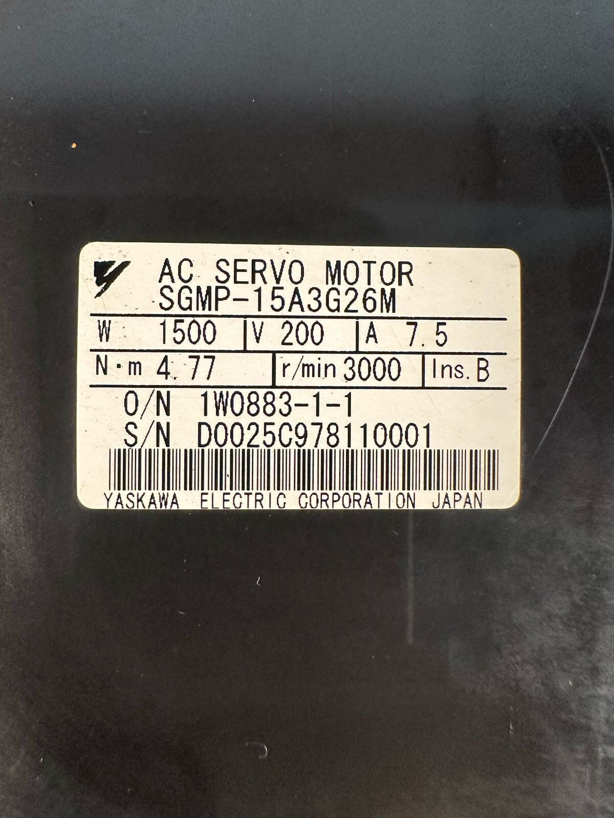 Yaskawa SGMP-15A3G26M AC Servo Motor 1500W 200V 7.5A (3.6.4)