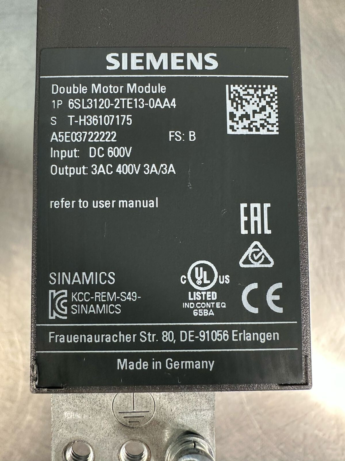 Siemens 6SL3120-2TE13-0AA4 Double Motor Mod. 6SL31202TE130AA4 (8.4.2)