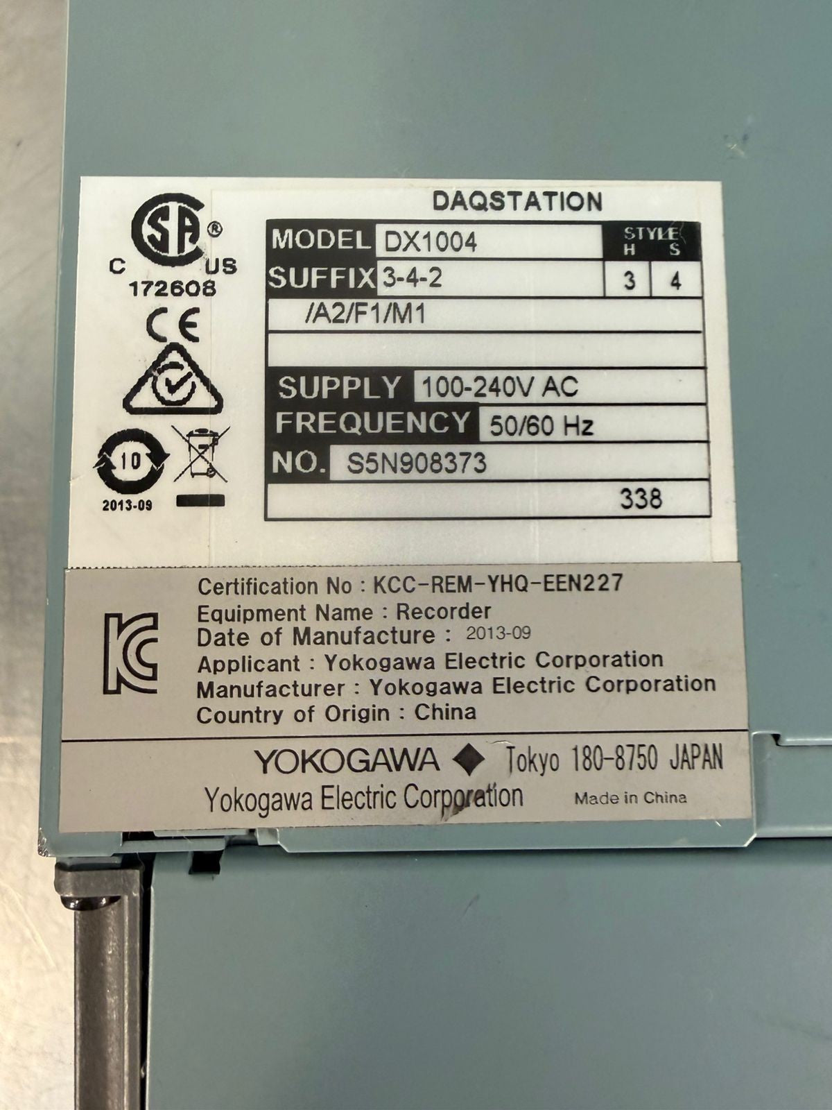 Yokogawa DX1004 / DX1004-3-4-2 100-240Vac 50/60hz (8.6.5)