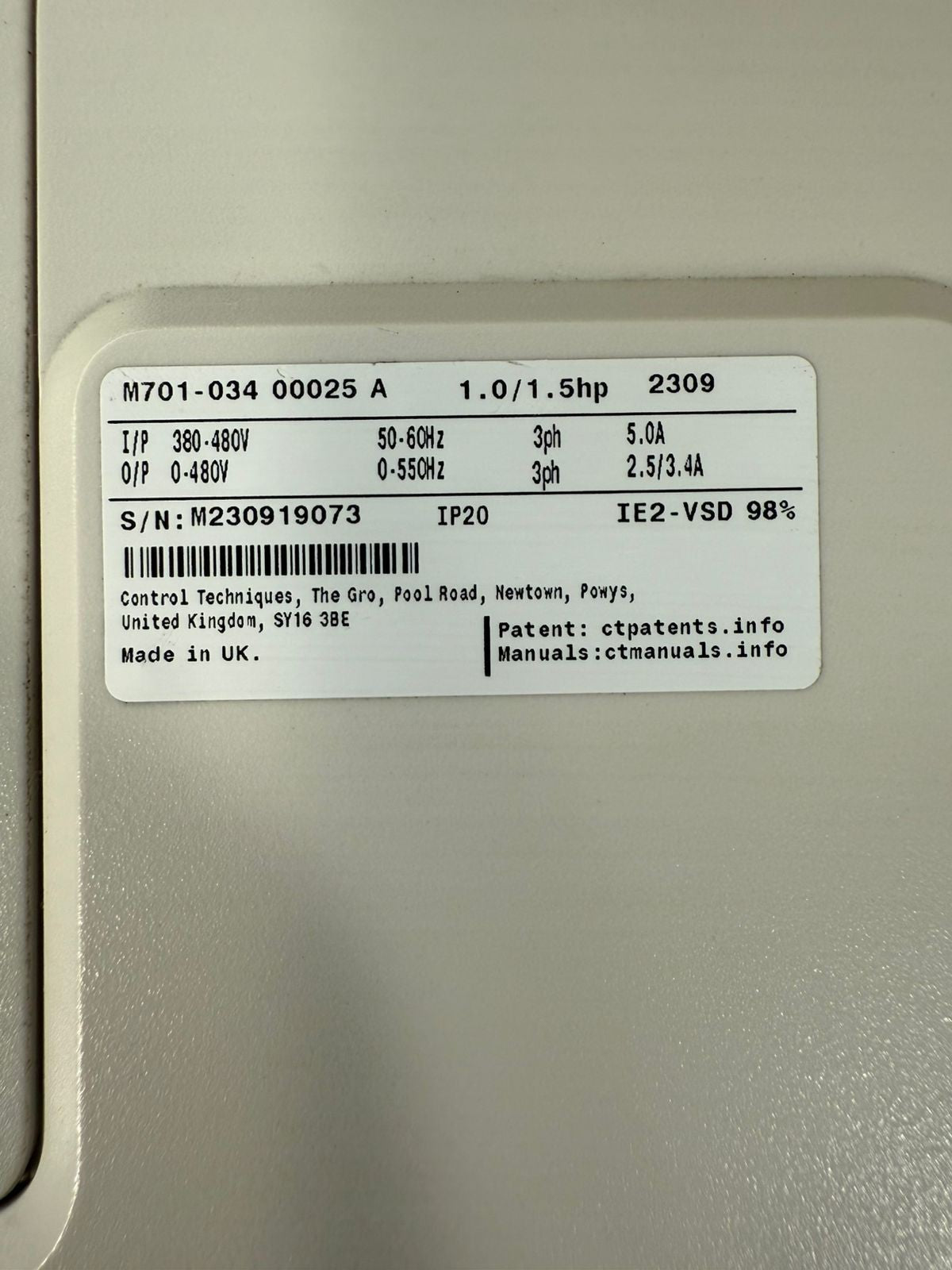 Control Techniques M701-034 00025 A Unidrive 1.0/1.5HP - 380-480V (8.4.6)