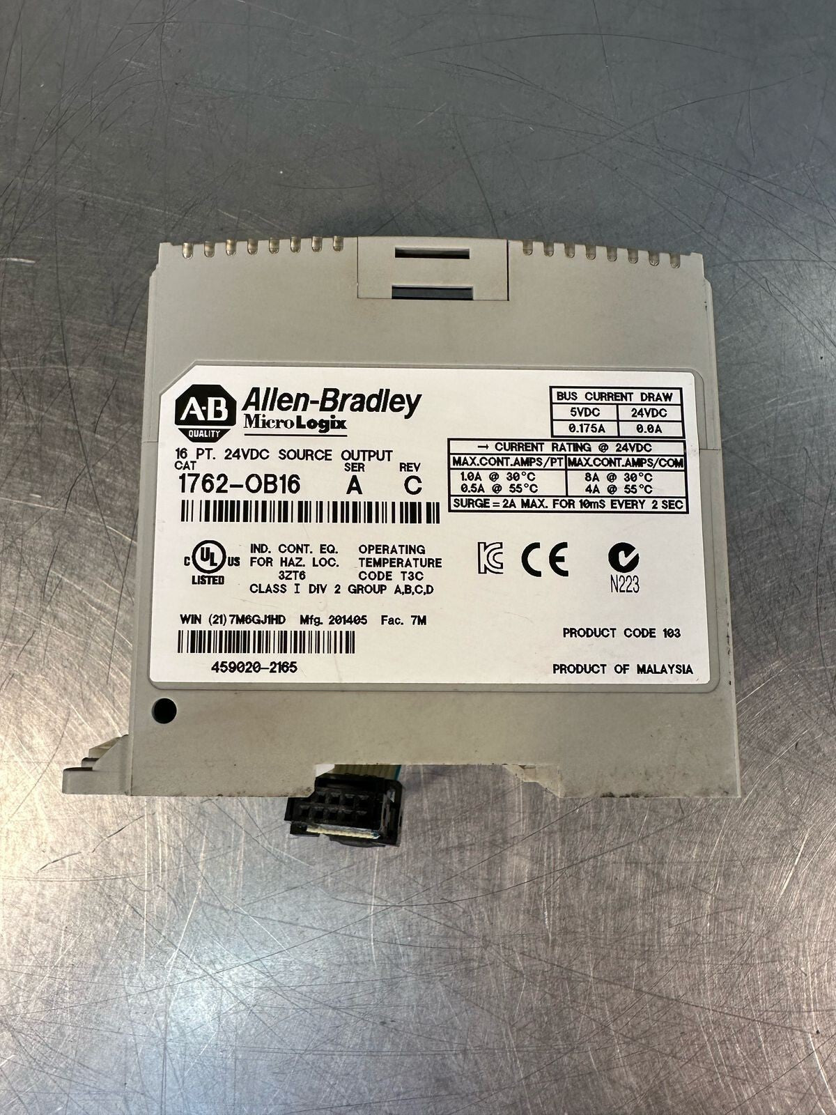 Allen Bradley 1762-OB16 /A REV C Source Output 16 Pt 24VDC (5.3.5)