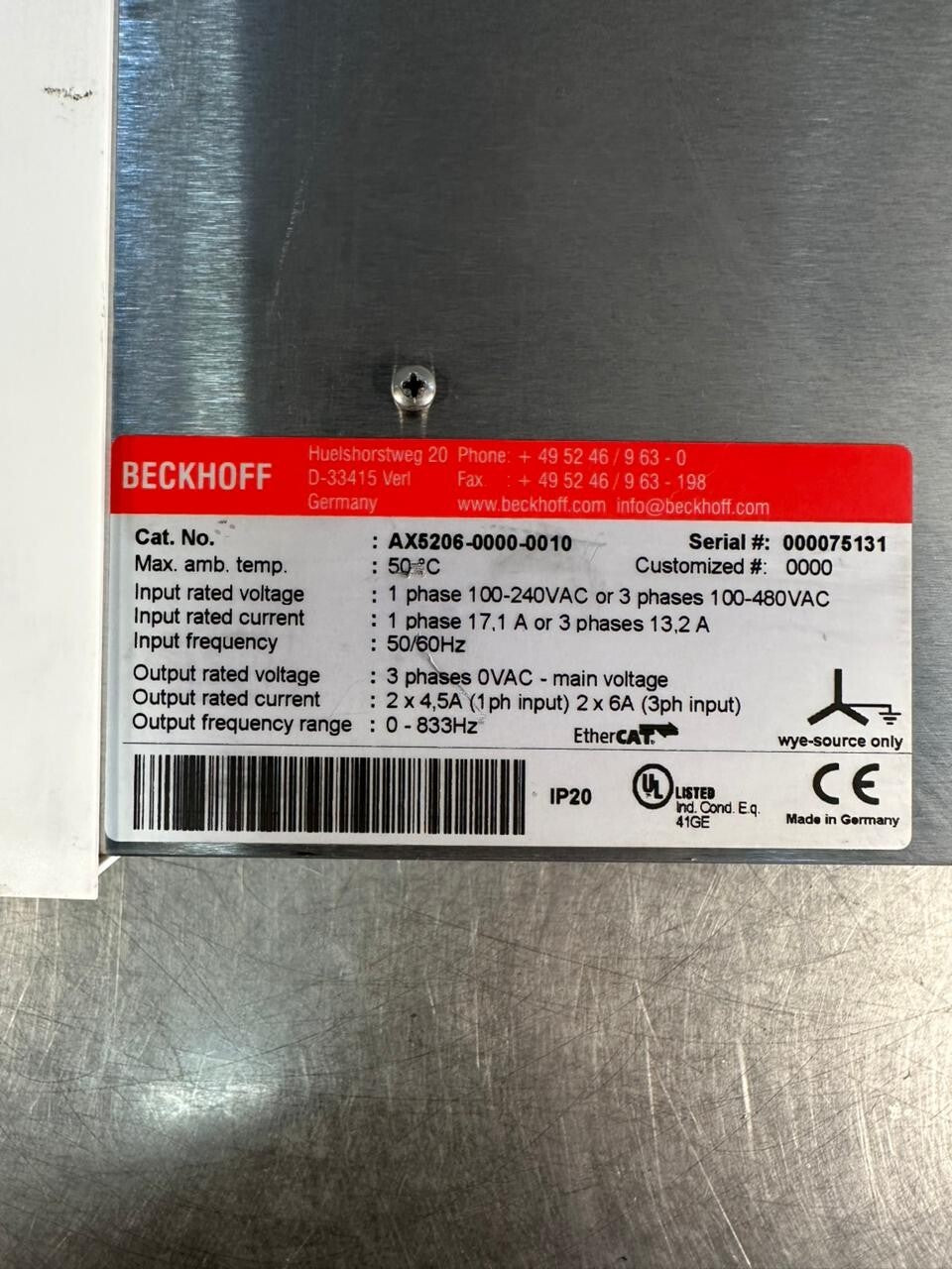 Beckhoff AX5206-0000-0010 Servo Drive AX5206 (9.4.2)