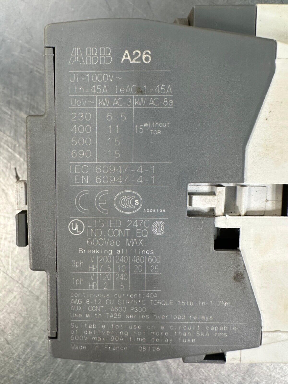 ABB A26-30-10 Contactor Ui=1000v 45A (4D-40)