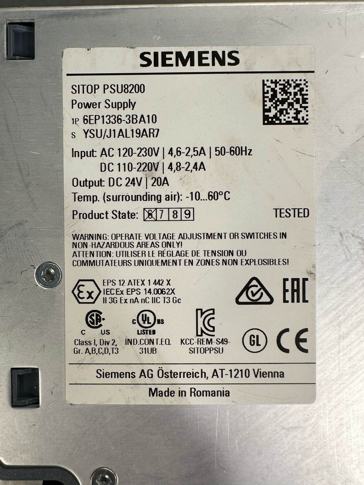 Siemens 6EP1336-3BA10 PSU8200 SITOP Power Supply 20A 24VDC (5.5.3)