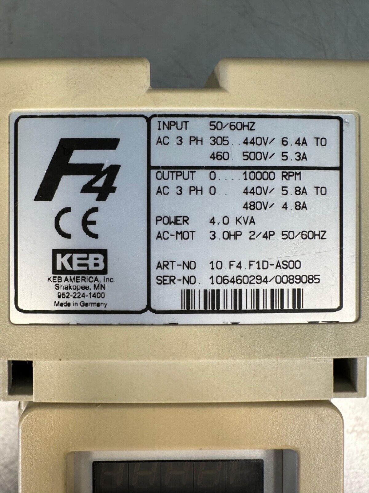 KEB F4 10 F4. F1D-AS00 E167544 5D72 / E167544 5D72 (1D-1)