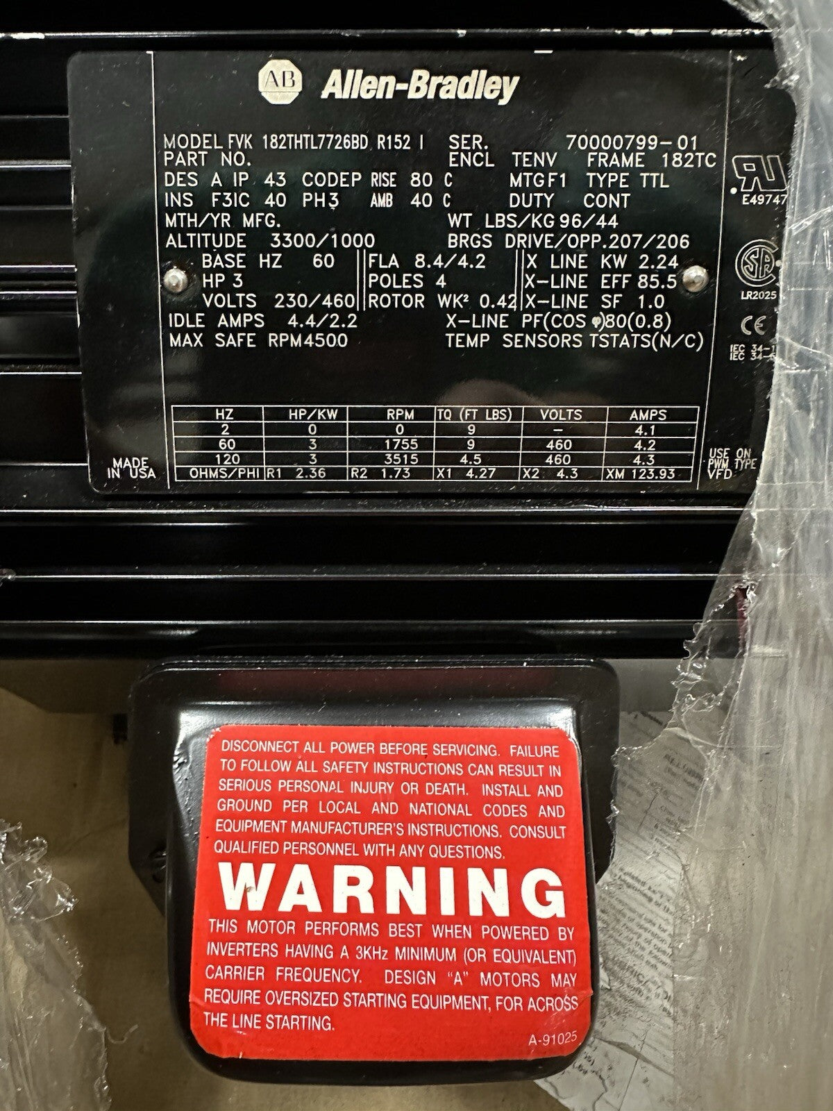 New Allen Bradley Marathon Black Max 3HP - 182THTL7726BD (7.5.3)