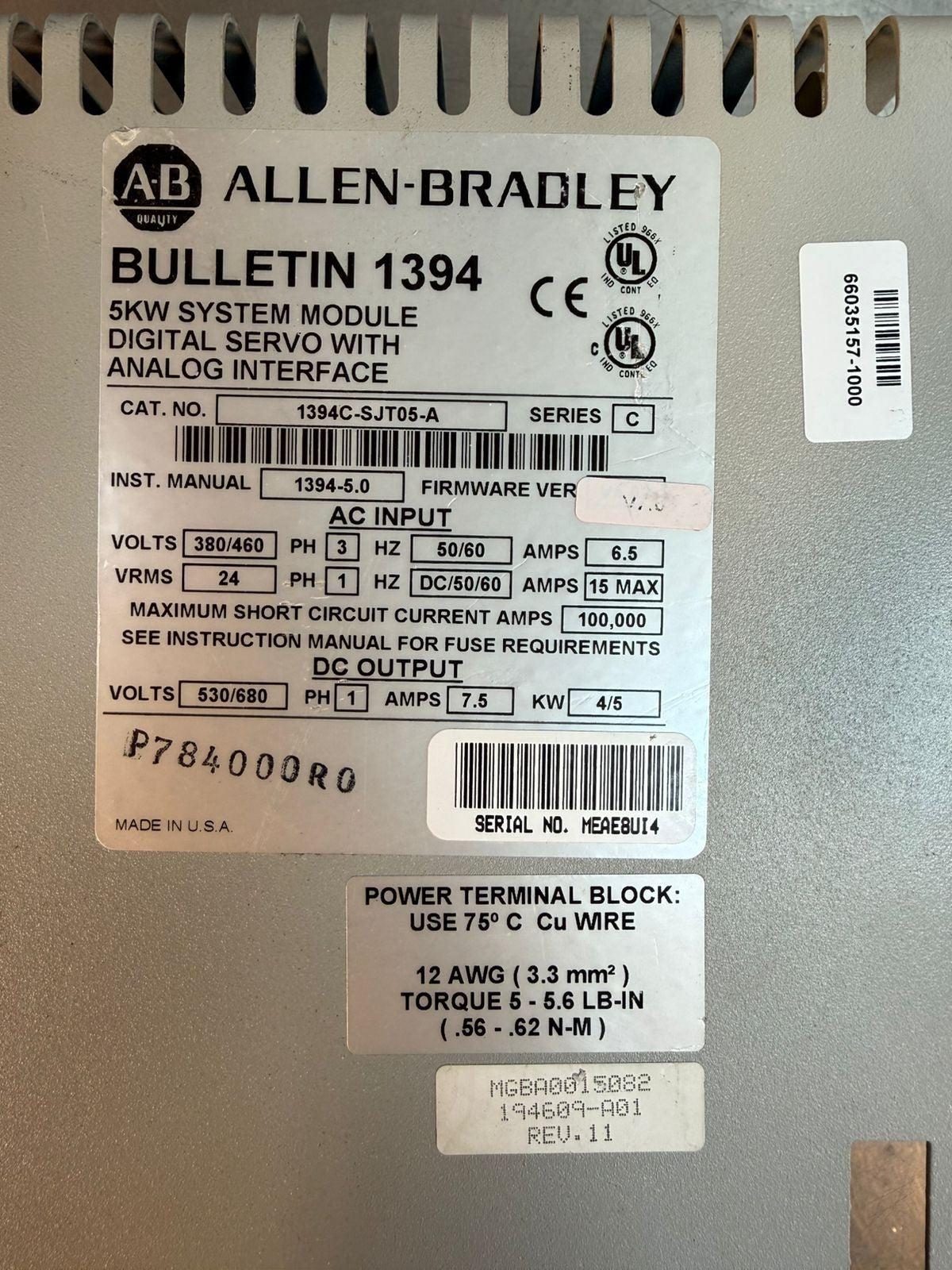 Allen Bradley 1394C-SJT05-A /C Digital Servo Controller (8.2.8)