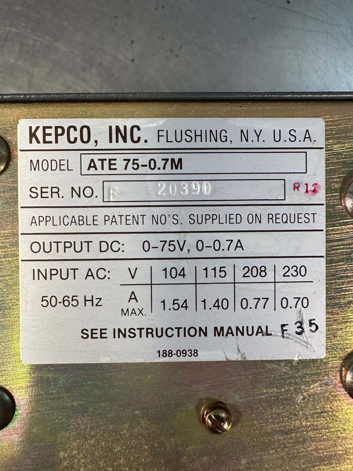 kepco ATE75-0.7M POWER SUPPLY 50.65Hz (9.5.5)