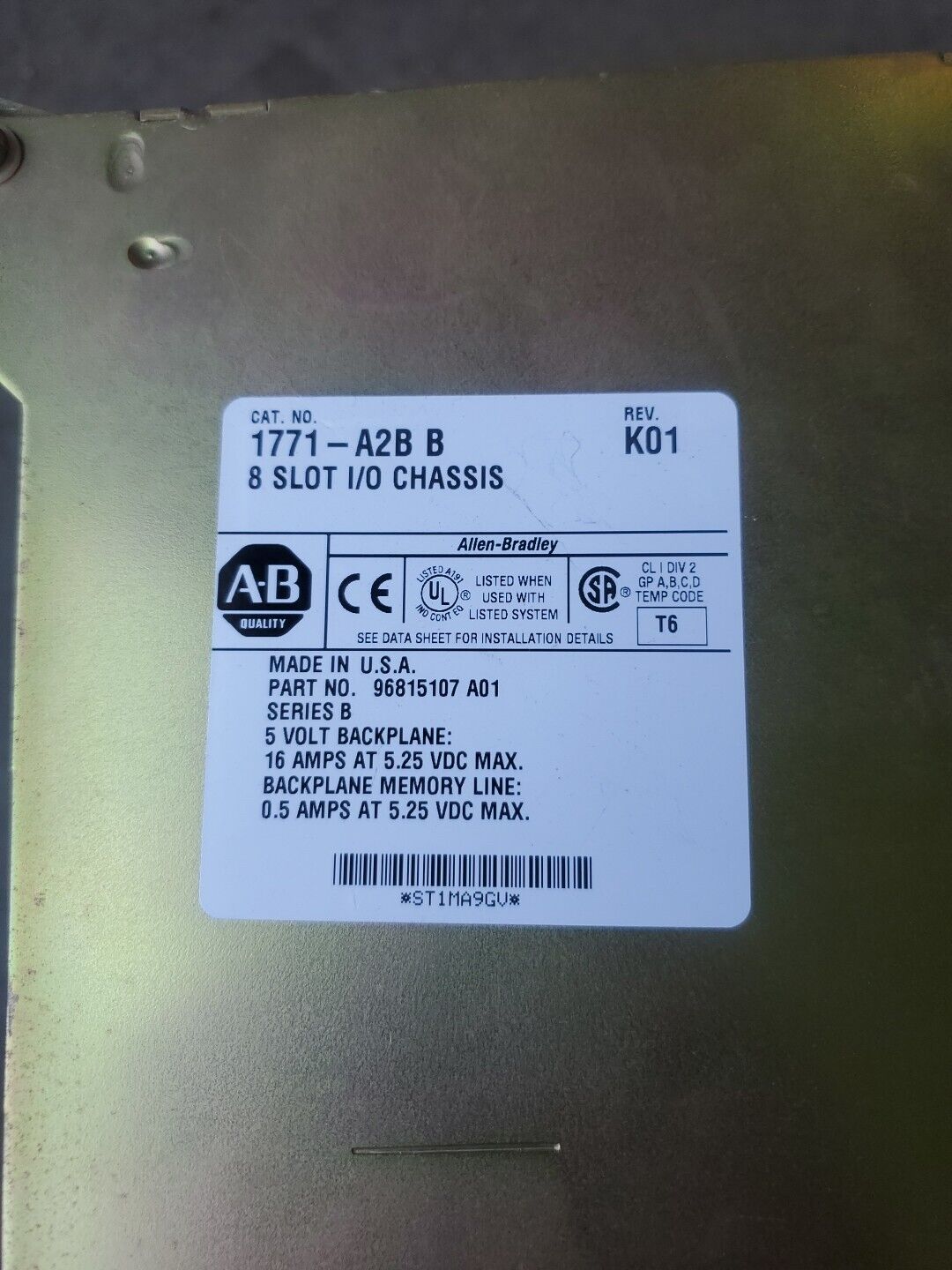 Allen Bradley 1771-A2B Ser. B Rev K01 8-Slot I/O Chassis. 3A-36