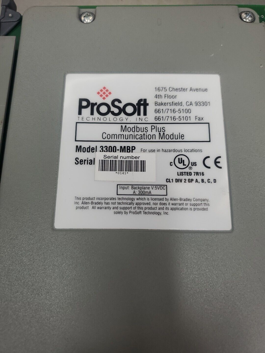 ProSoft 3300-MBP Modbus Plus Communication Module, 5VDC. 3E-36