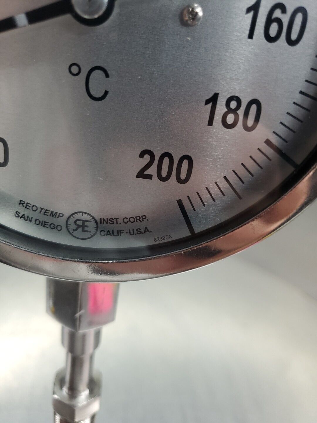 REOTEMP 62395A 0-200°C Thermometer, 5" FACE, 8-3/4" STEM 6D-8