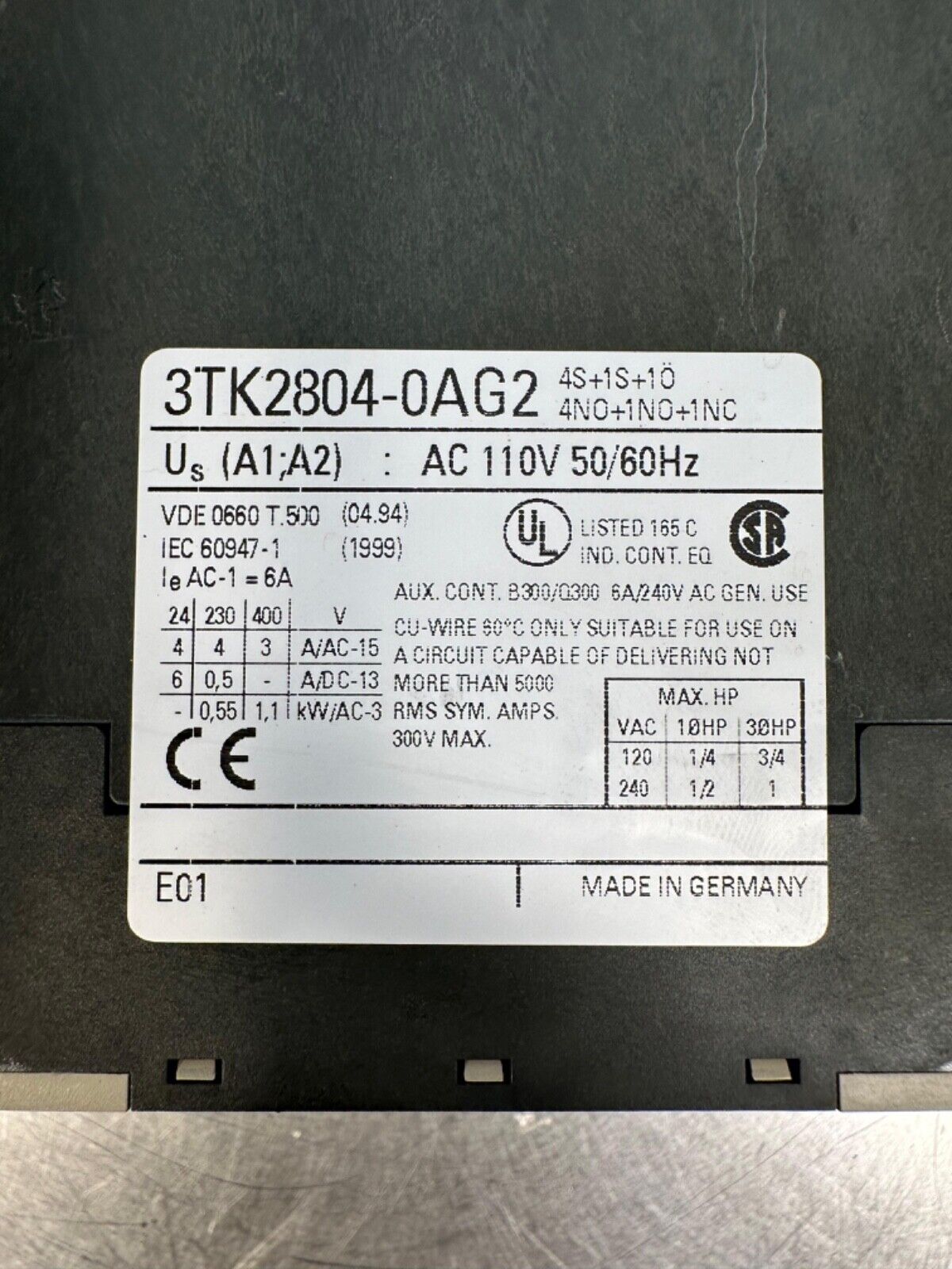 Siemens 3TK2804-0AG2 Contractor Safety Combination (4B-29)