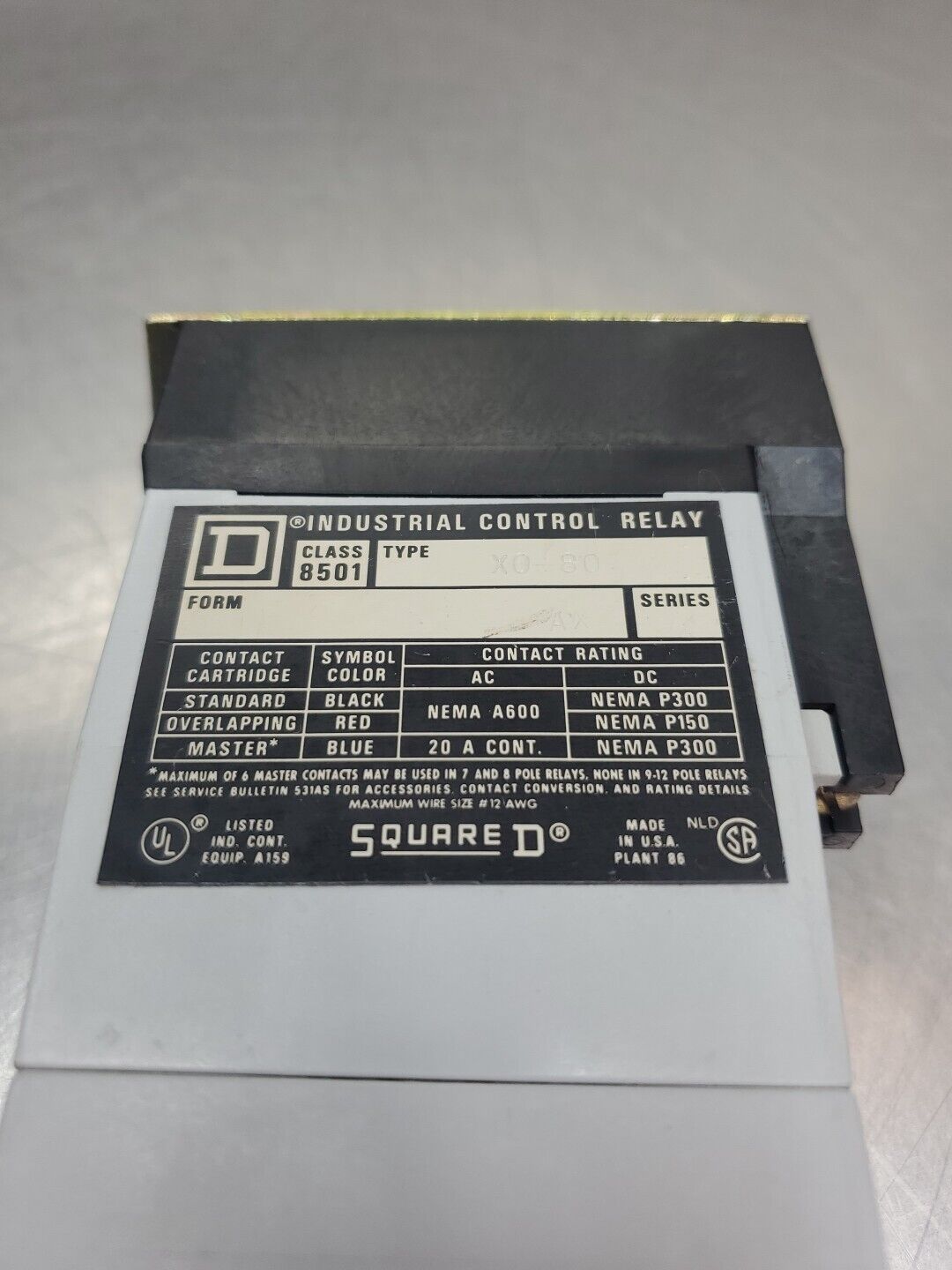 Square D Class 8501 Type X080 Industrial Control Relay. 4C-13