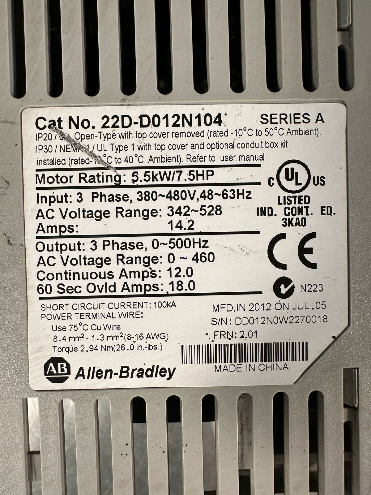 Allen-Bradley 22DD012N104 /A 22D-D012N104 Ser A (2.6.1)