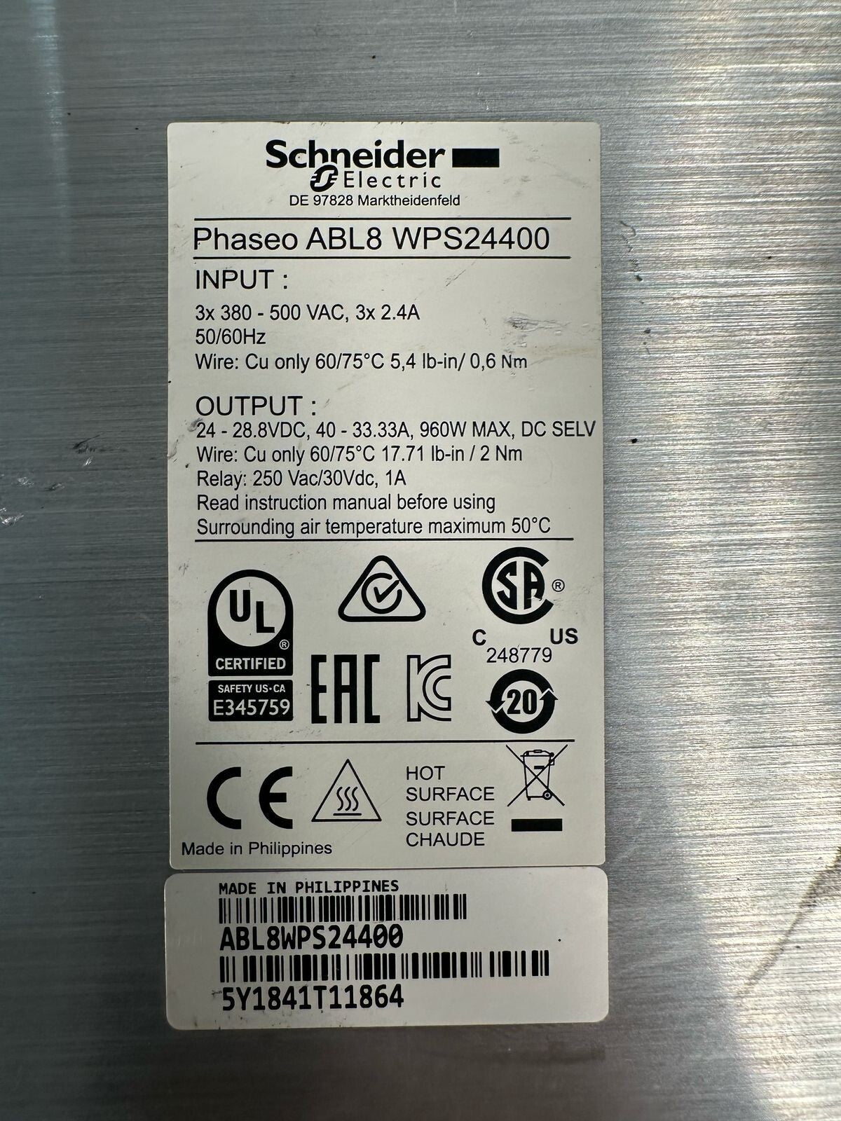 Schneider Electric Phaseo ABL8WPS24400 Power Supply. (6.2.2)
