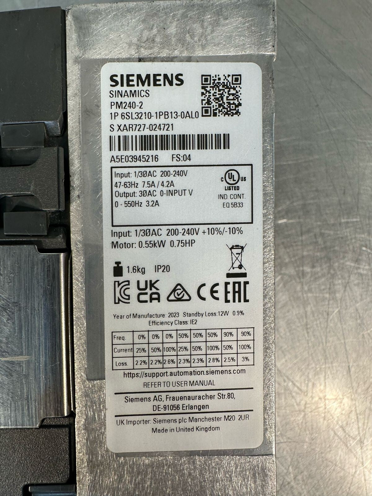 SIEMENS 6SL3210-1PB13-0AL0 / 6SL32101PB130AL0 A5E03945216 PM240-2 (7.5.5)