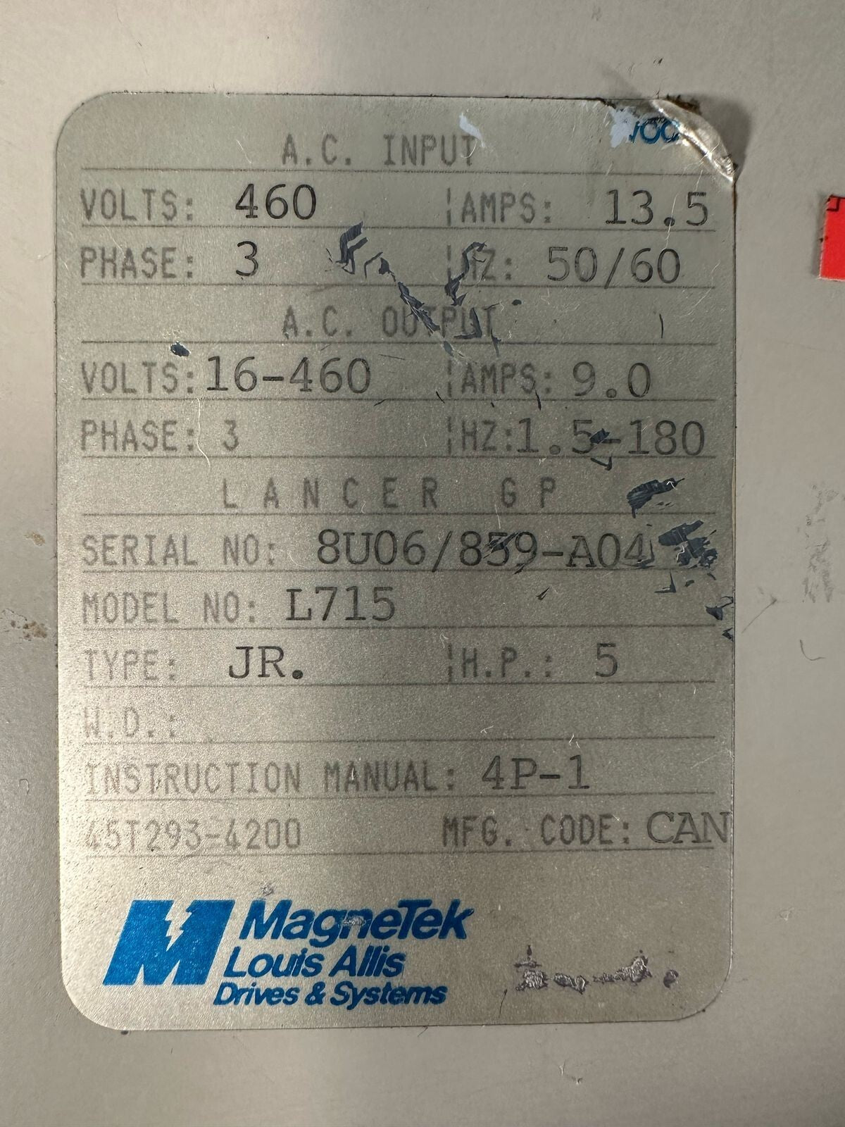 Magnetek Lancer GP L715 ( GPD502) Type JR (8.3.3)