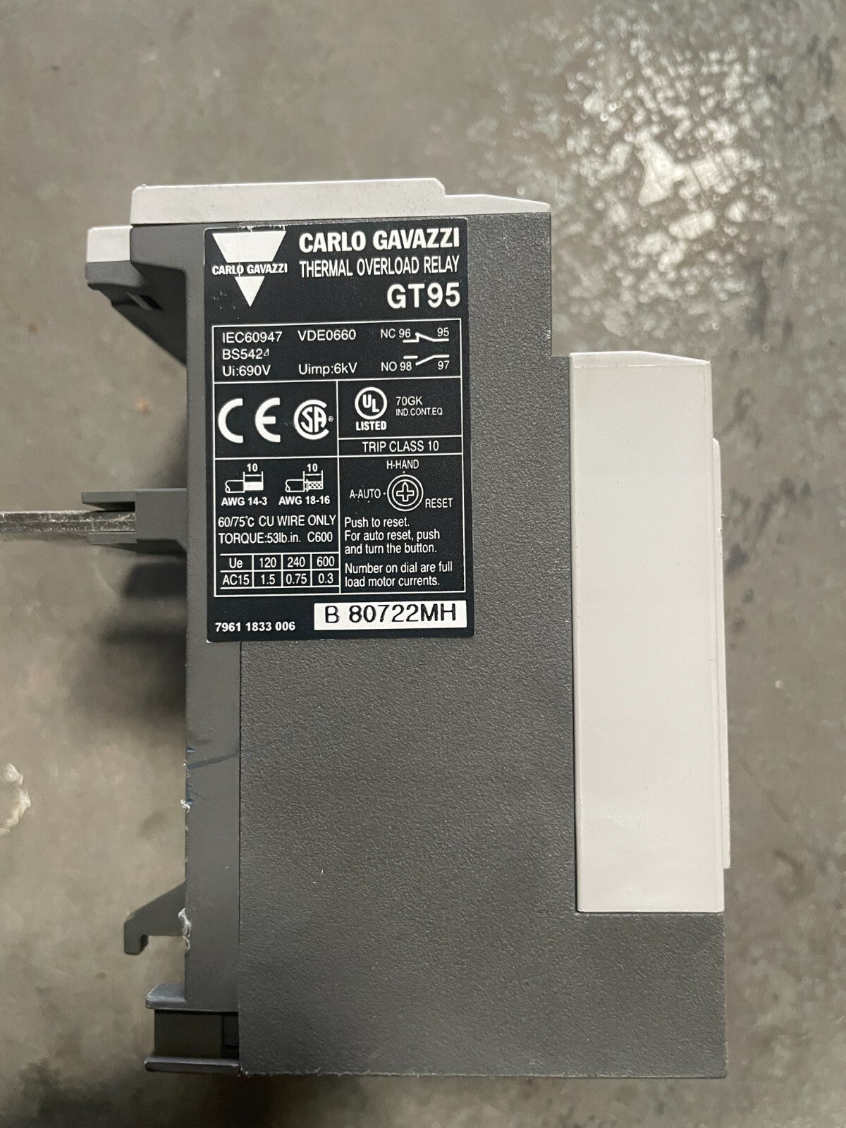 CARLO GAVAZZI GT95 TOR SCREW 95A 54-75A VDC @1E