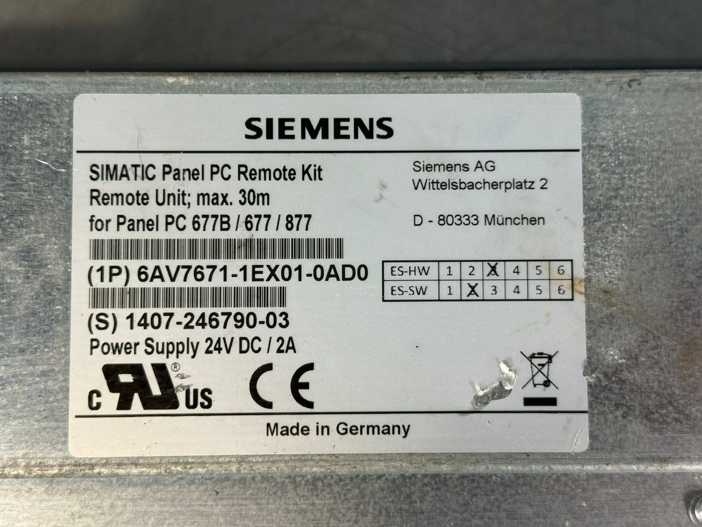 Siemens Simatic Panel 6AV7671-1EX01-0AD0 Power Supply 24V Dc 2A (12.6.4)