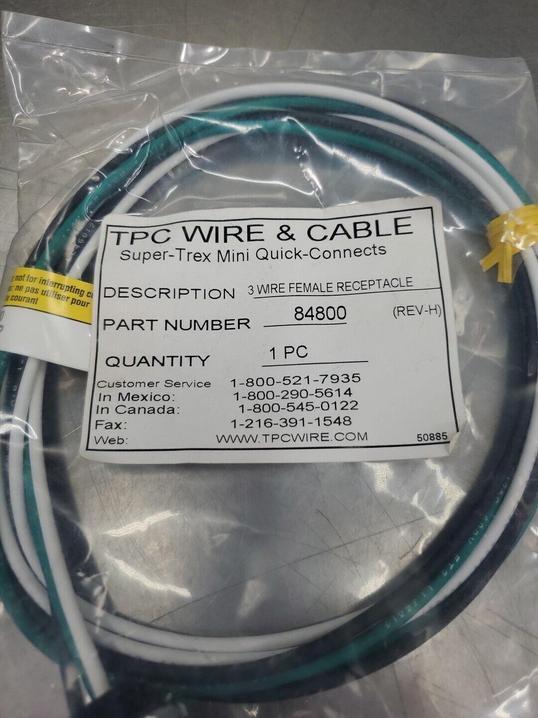 TPC WIRE & CABLE SUPER-TREX QUICK-CONNECT 84800 3-Wire Fem. Receptacle. 5E-18