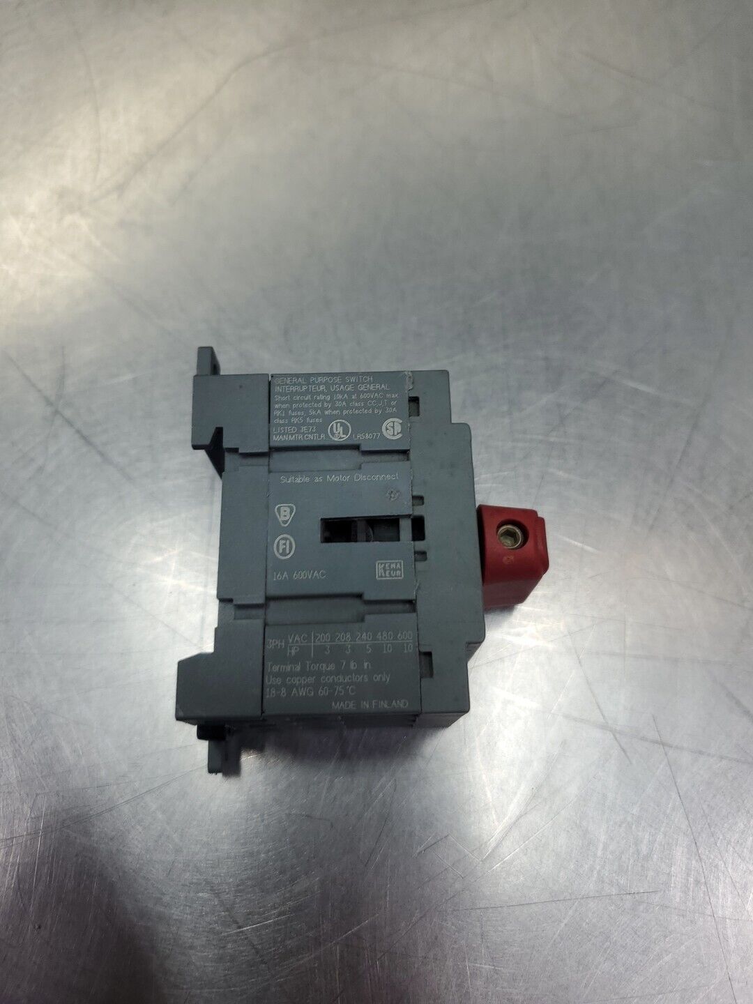 ABB SwitchLine OT16E3 3 Pole 16 AMP Disconnect Switch. 4E-30