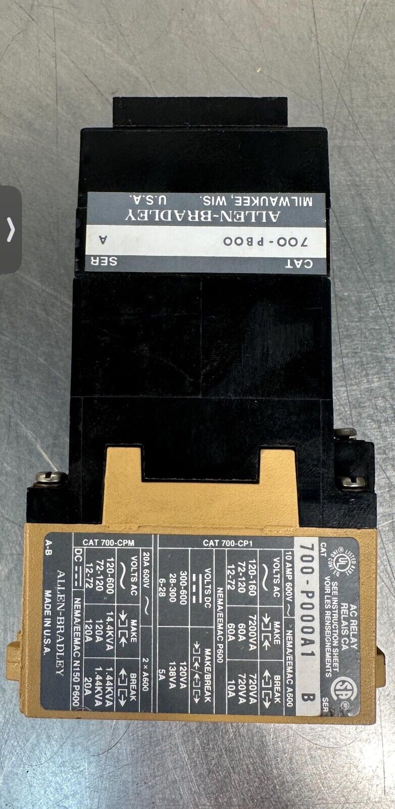 Allen Bradley 700-P000A1 /B Control Relay W/ 700-PB00 /A (4B-30)
