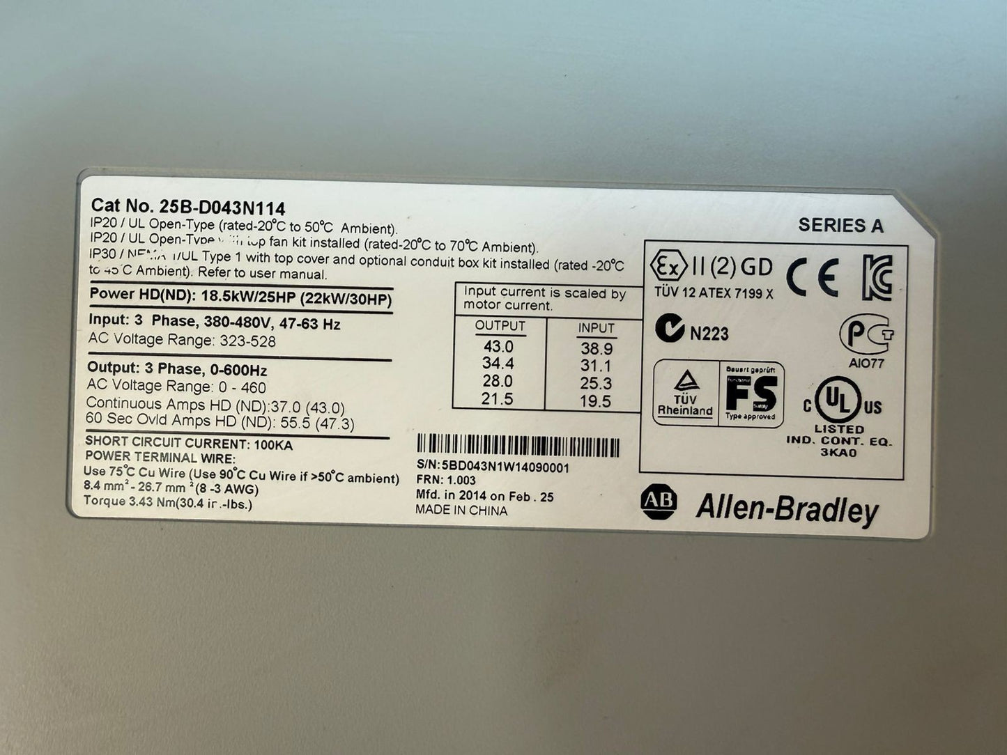 Allen-Bradley 25B-D043N114 /A 25HP AC Drive (2.5.4)