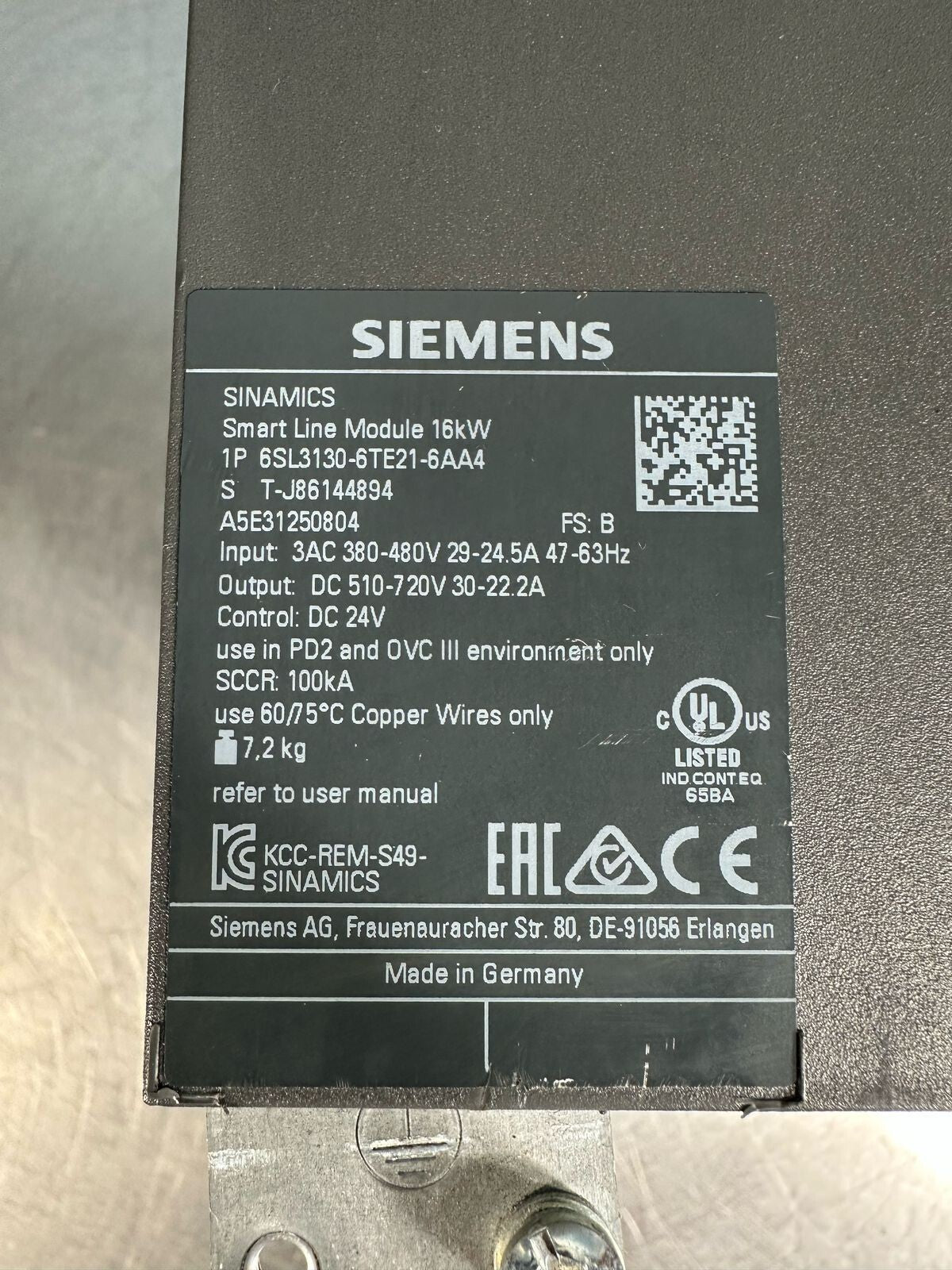Siemens Sinamics 6SL3130-6TE21-6AA4 (8.4.8)