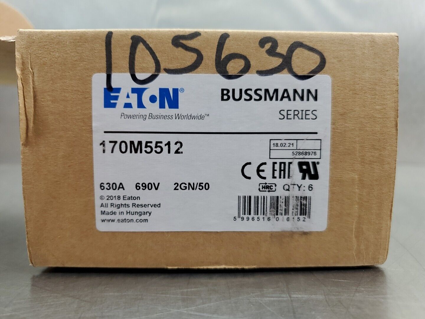 EATON BUSSMANN 170M5512 Fast Acting Fuse, 630A 690V, Lot of 6. 4C-34