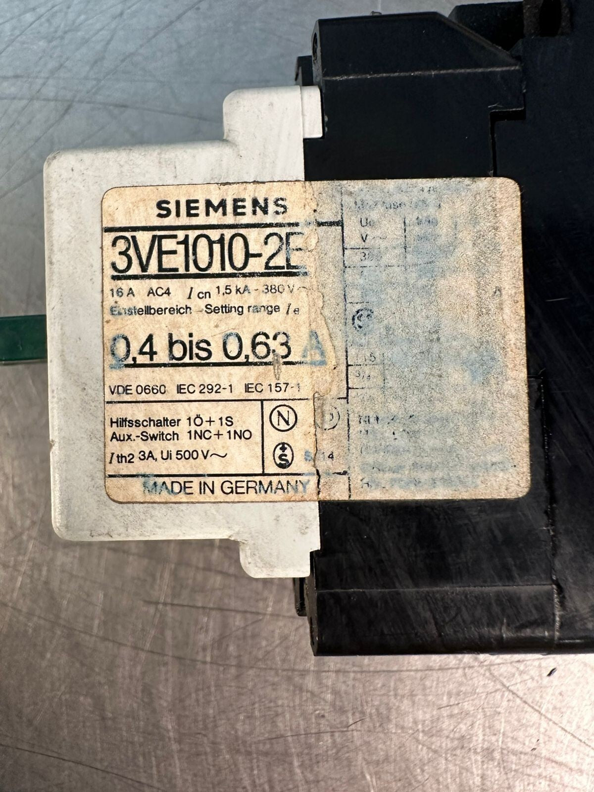 Siemens Motor Circuit Breaker 3VE1010-2B 0.4 bis 0.63 A (6.3.2)