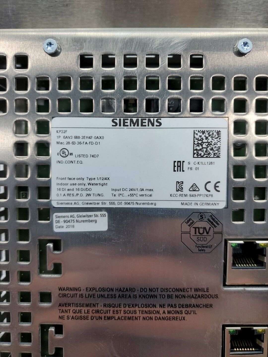 Siemens 6AV3688-3EH47-0AX0 SIMATIC HMI Button Panel.                          2E